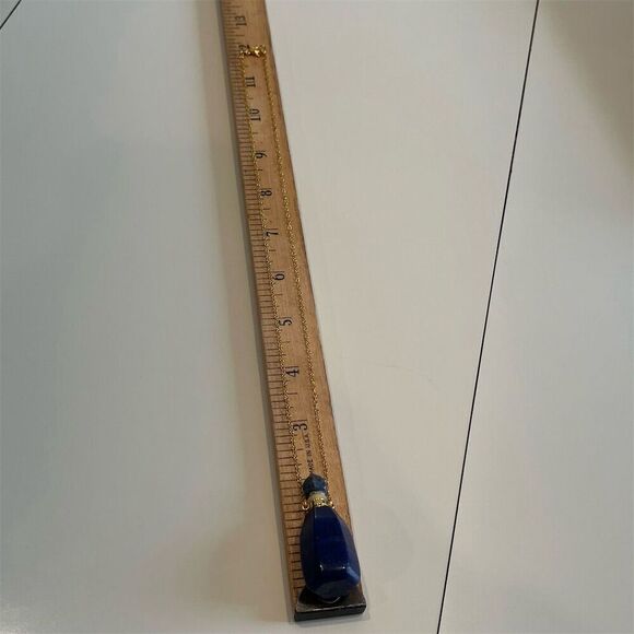 Lapis Lazuli Perfume Bottle Pendant Necklace‎ Gold Chain 20" Blue Stone - Picture 7 of 10